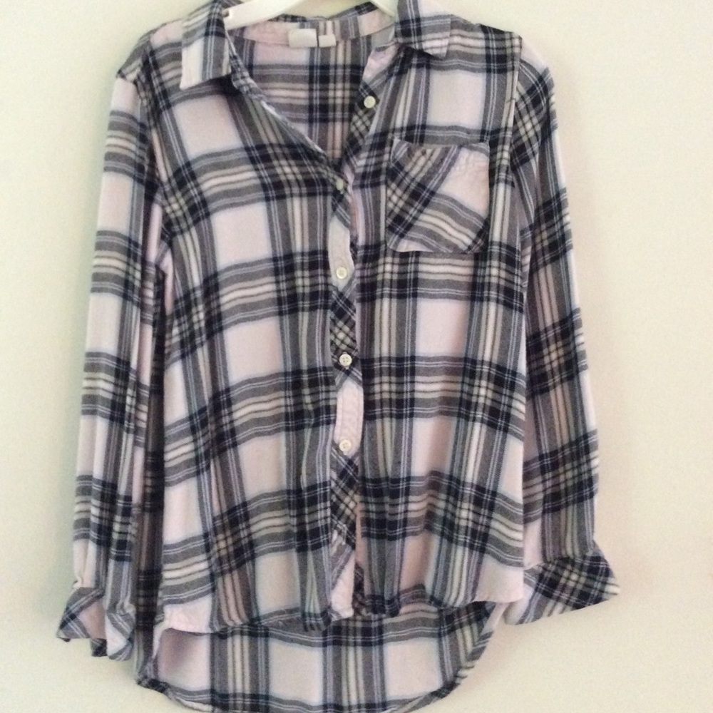 Pink plaid button down girls top